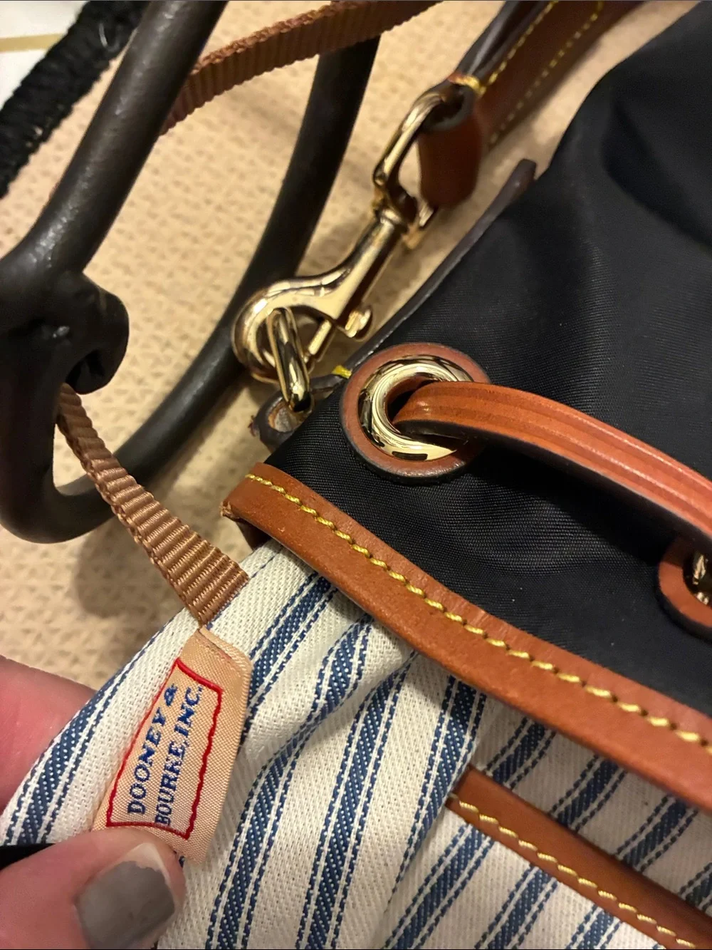 EUC  Dooney & Bourke Wayfayer Black Shoulder Bag with Tan Leather Trim